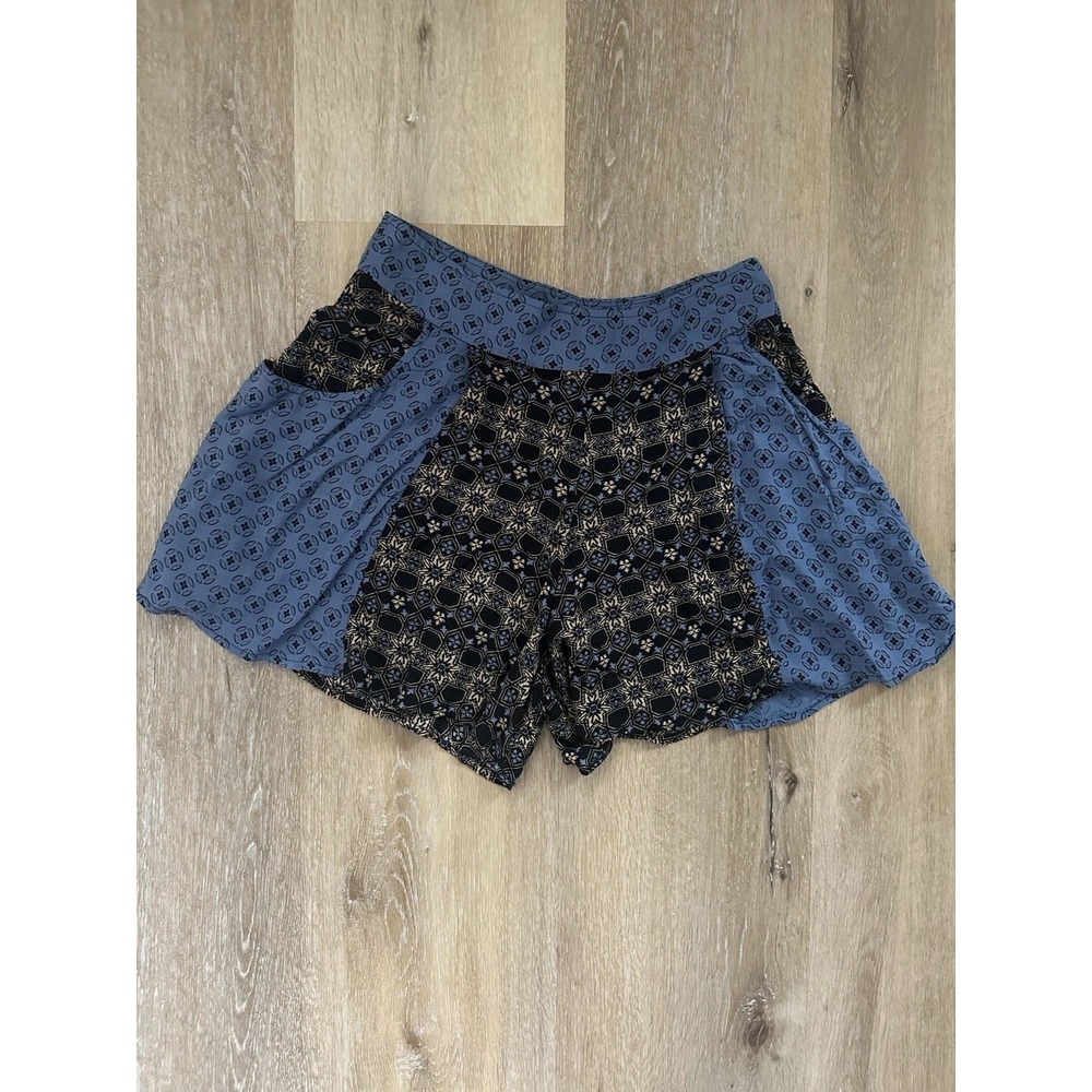 Free People Boho Pull On Shorts Womens 4 Blue Black Geometric Print